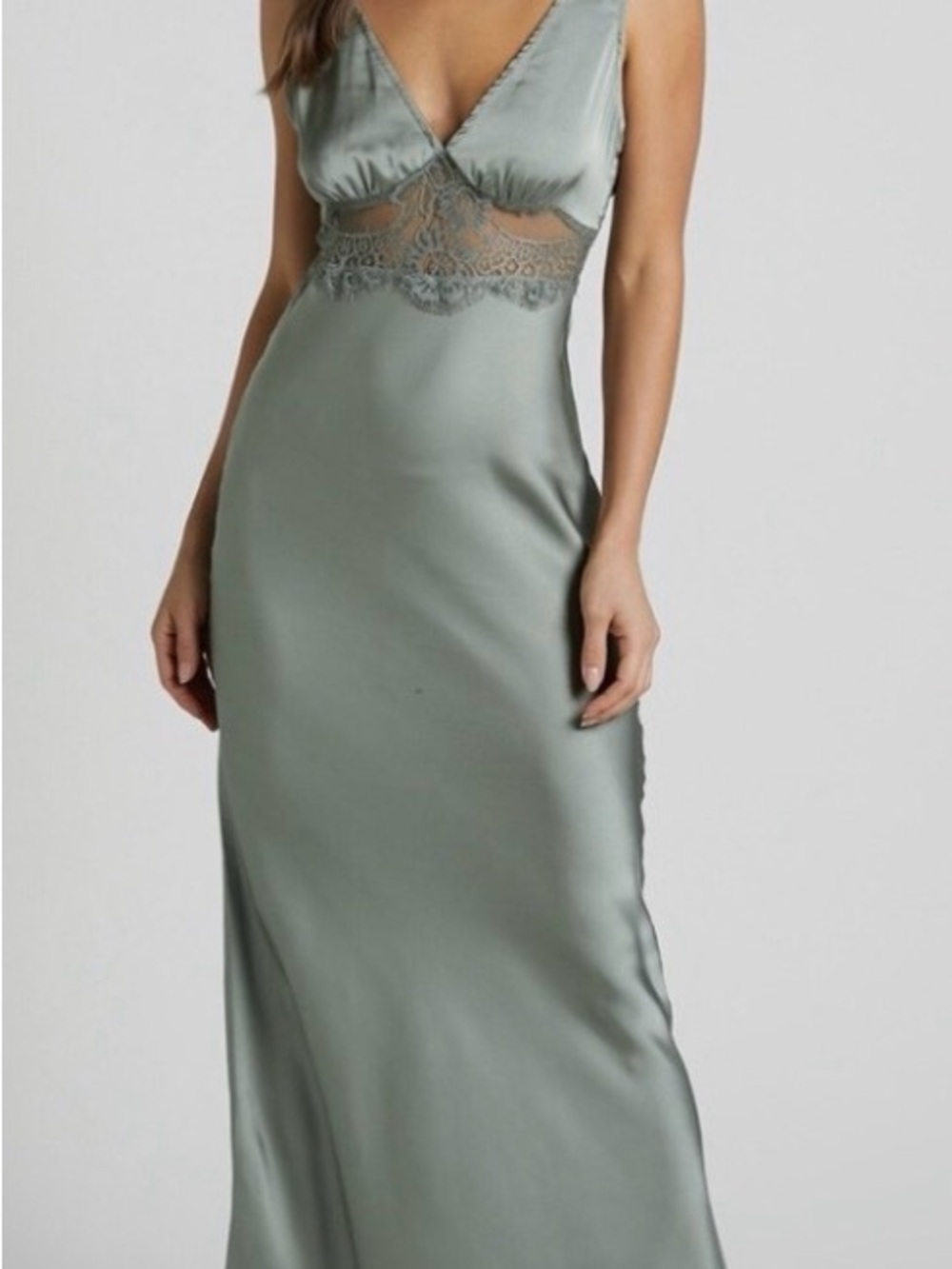 Sage Green Maxi Dress with Lace Detail